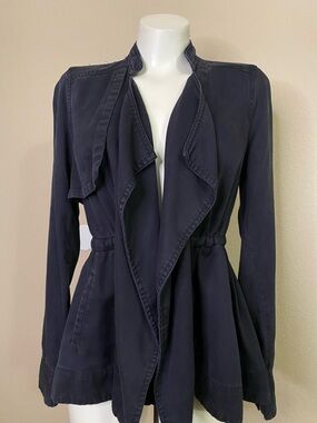 silence + noise Black Tencel Draped relaxed Jacket with drawstring Waist S 💚